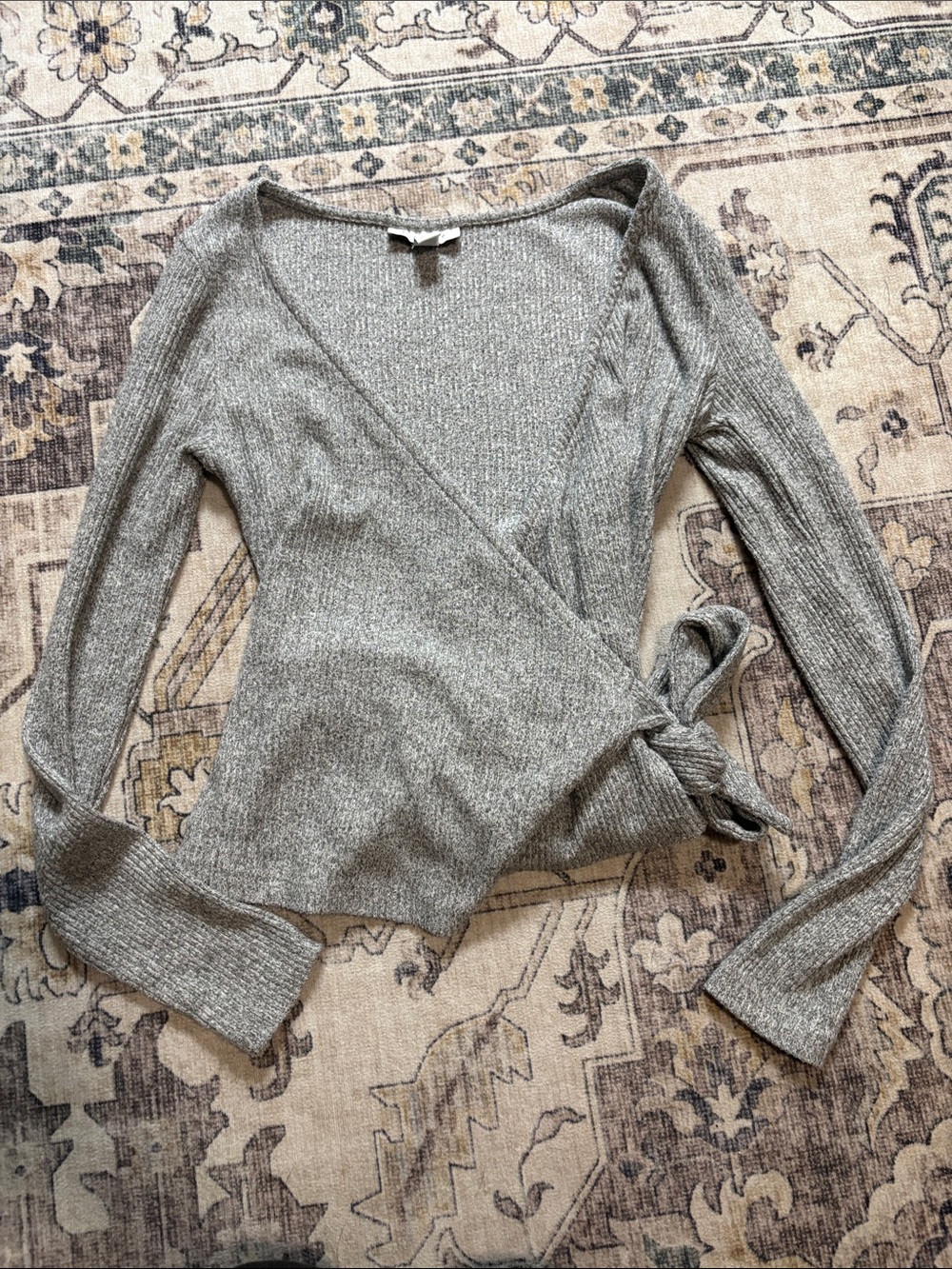 Topshop Light Gray Ribbed Knit Top